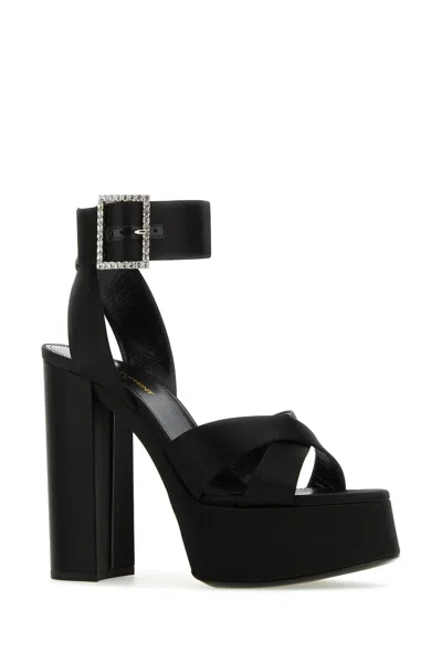 Saint Laurent Elegant Mini Satin Bianca Sandals With 12.5 Cm Heel Height