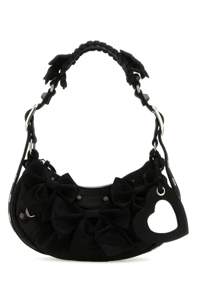 Balenciaga Satin Xs Shoulder Bag With Braided Handle And Bow Embellishment