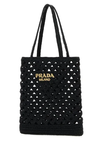 Prada Straw Tote Bag With Knit Design And Shoulder Straps