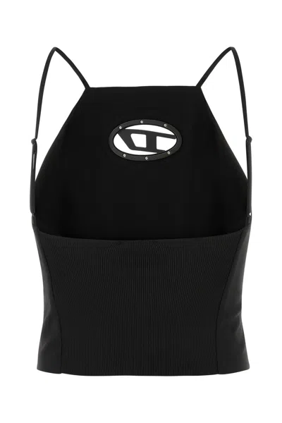 Diesel T-wilight Black Top With Halterneck And Oval D Logo Plaque On The Front In Wool Blend Woman