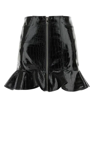 Ganni Women Black Synthetic Leather Mini Skirt