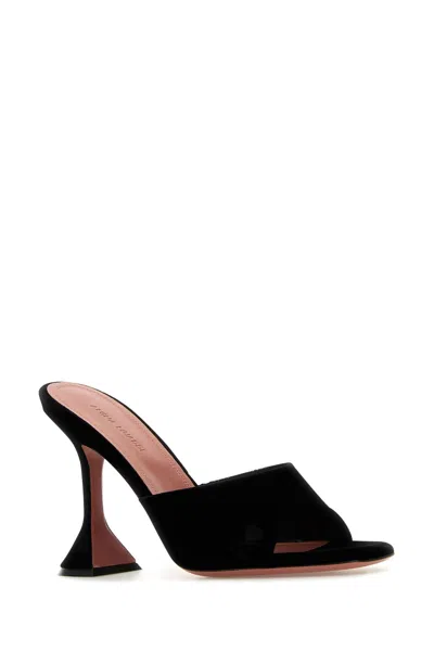 Shop Amina Muaddi Black Velvet Lupita Mules
