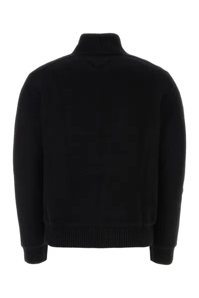 Prada Stretch Wool Blend Cardigan With Front Pockets