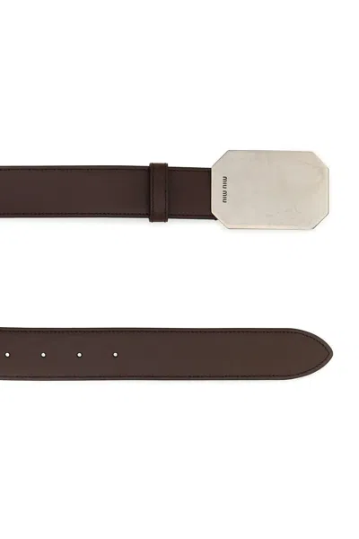 Miu Miu Leather Belt With Adjustable Length And Rectangular Buckle