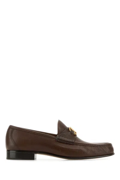 Valentino Brown Leather Vlogo Loafers