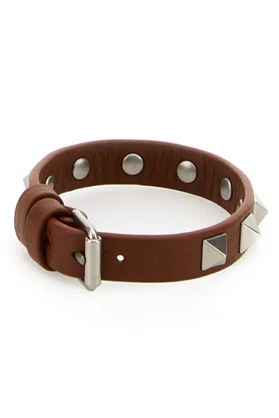 Valentino Garavani Men Caramel Leather Rockstud Bracelet