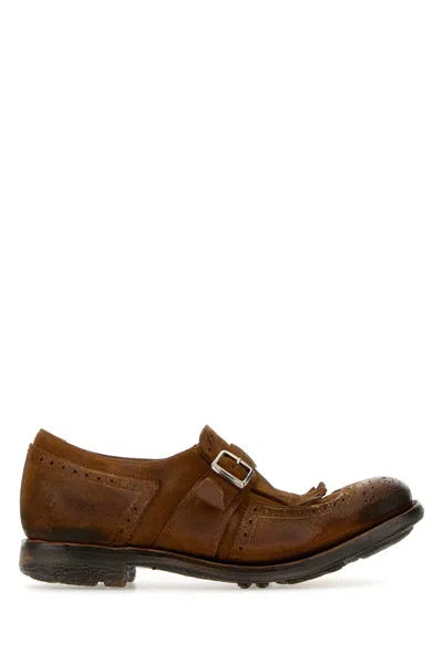 CHURCH'S CARAMEL SUEDE SHANGHAI W MONK STRAP SHOES 