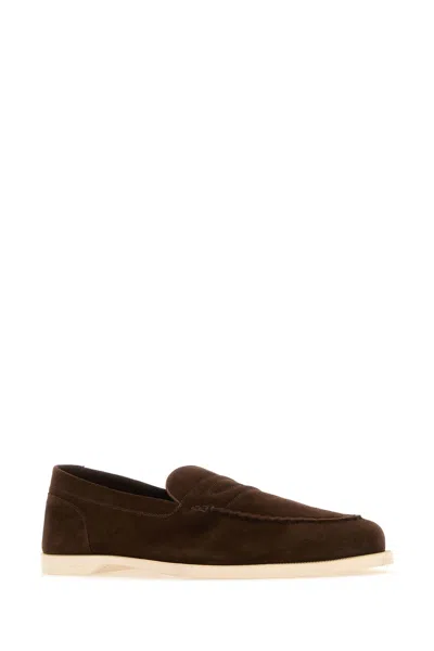 Shop John Lobb Chocolate Suede Pace Loafers