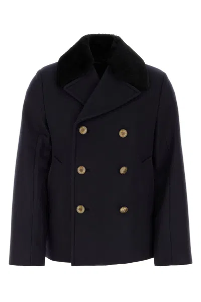 Prada Cappotto In Feltro Blu Scuro Uomo