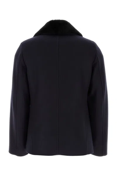 Prada Cappotto In Feltro Blu Scuro Uomo