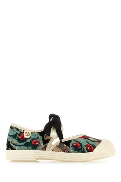 Valentino Bay By Bay Ballerina Trainer In Jacquard Fabric With Floral Embroidery