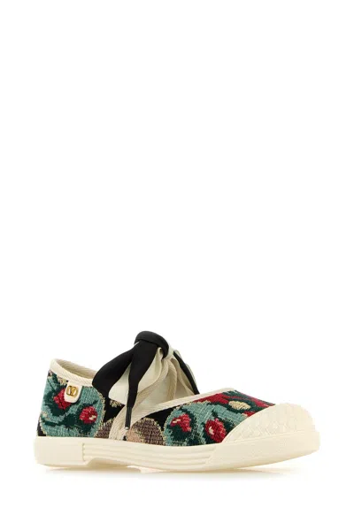 Valentino Bay By Bay Ballerina Trainer In Jacquard Fabric With Floral Embroidery