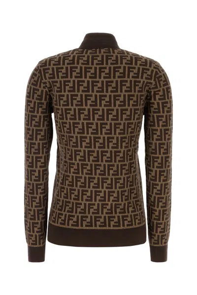 Fendi Ff Jacquard Turtleneck Sweater In Brown