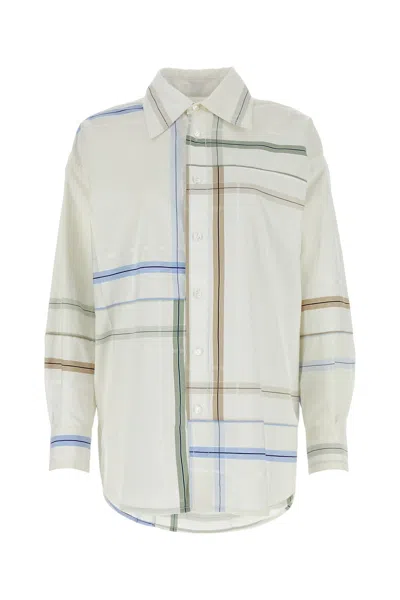 Bottega Veneta Womens White Blue Green Tau Checked Dropped-shoulder Relaxed-fit Cotton Shirt