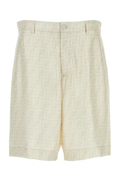 Fendi Embroidered Pattern Silk Bermuda Shorts