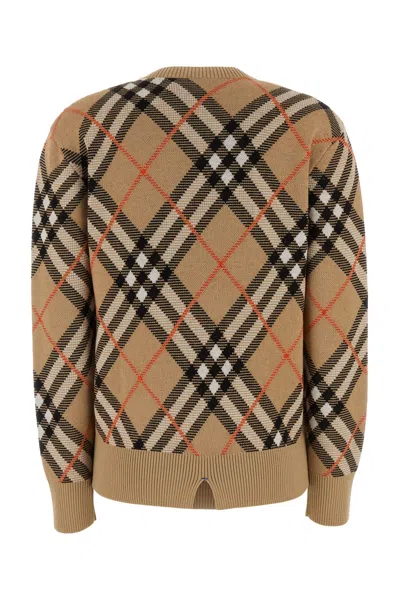 Burberry Beige Crewneck Sweater With Check Motif In Wool And Mohair Woman