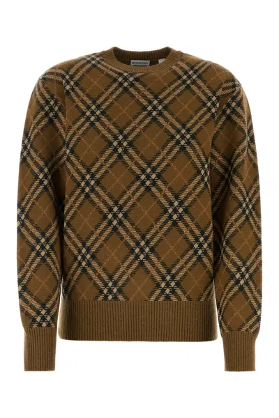 Burberry Brown Check Jumper In Wool And Mohair