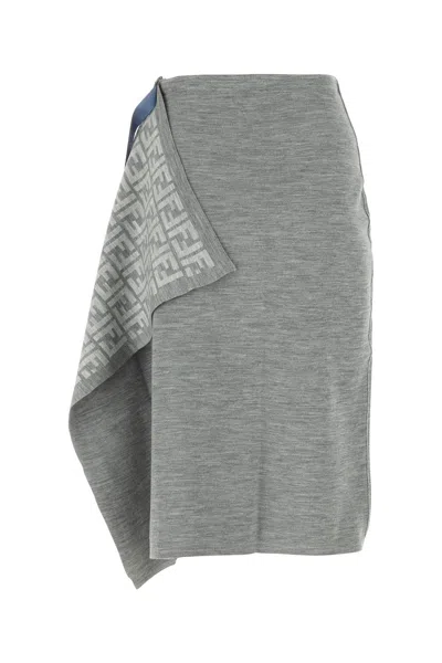 Fendi Wool Blend Skirt With Asymmetric Hem And Elasticated Waistband