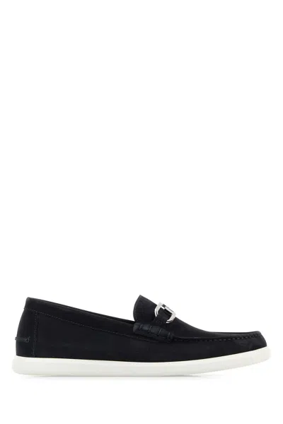 Shop Fendi Midnight Blue Suede O Lock Light Loafers