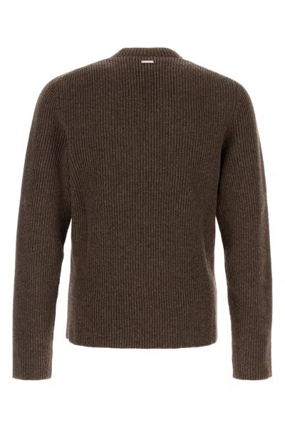 Ferragamo Earthy Ribbed V-neck Wool Sweater