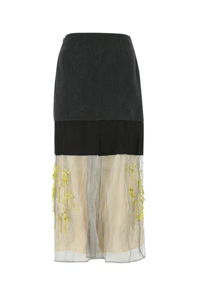 Prada Embroidered Cloth And Mesh Midi-skirt