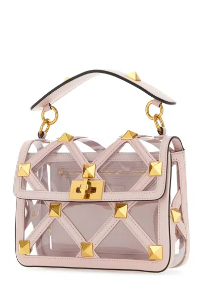 Valentino Pastel Pink Polymeric Material And Leather Medium Roman Stud Handbag