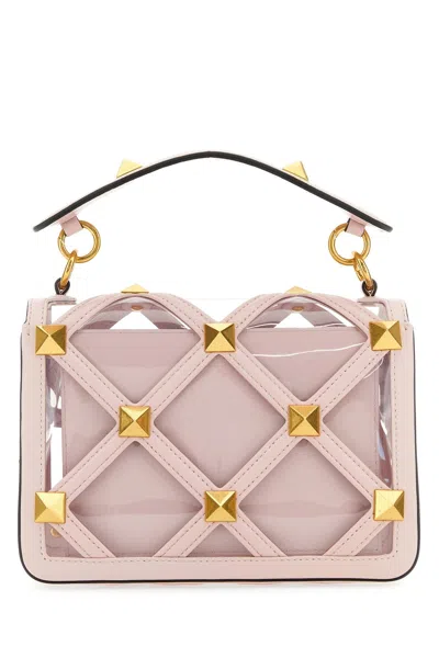 Valentino Pastel Pink Polymeric Material And Leather Medium Roman Stud Handbag