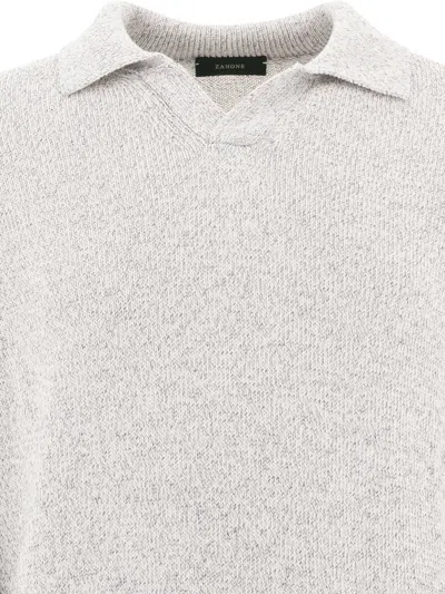 Zanone Textured Knit Polo Shirt In Soft Cotton-polyamide Blend In Gray
