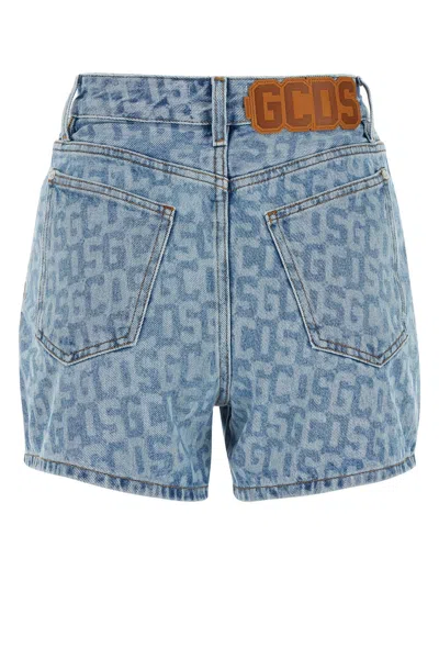 Gcds Blue Printed Denim Shorts