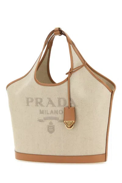 Prada Triangle Shape Canvas Handbag With Leather Trim