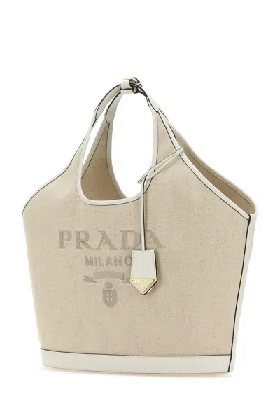 Prada Sand Canvas Handbag In Gray