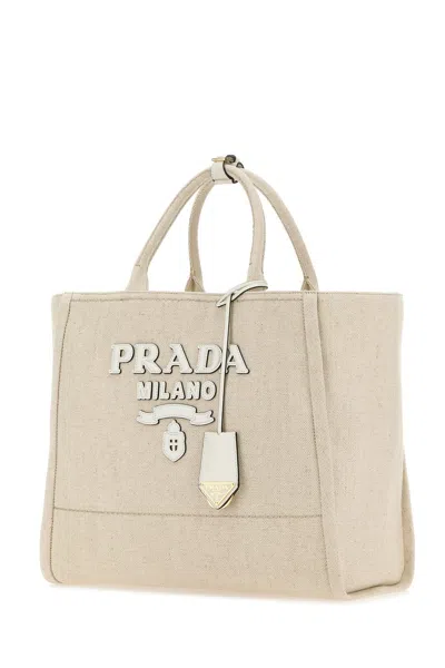 Prada Sand Canvas Shopping Bag