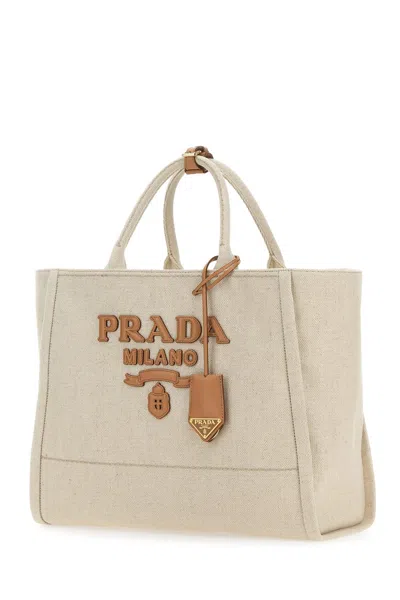 Prada Women's Sand Canvas Shopping Bag