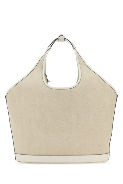 Prada Sand Canvas Handbag In Gray