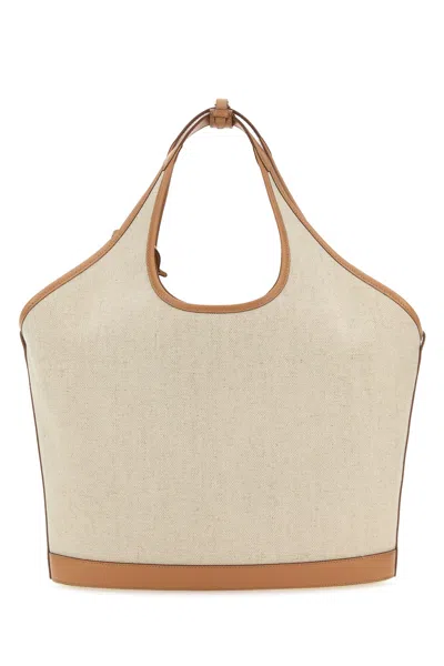 Prada Triangle Shape Canvas Handbag With Leather Trim