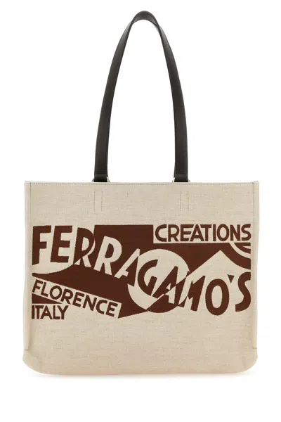 Ferragamo Sand Canvas Shopping Bag