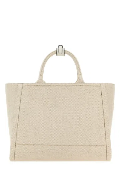 Prada Canvas Shopping Bag With Leather Logo Patch