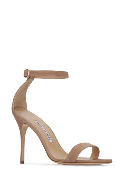 Manolo Blahnik Chaos Suede Sandals With Open Toe And Stiletto Heel