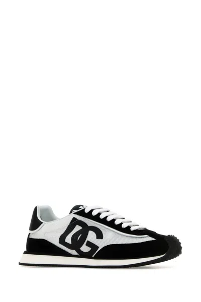 Dolce & Gabbana Men Low-top Mesh Sneakers With Suede Inserts In Black