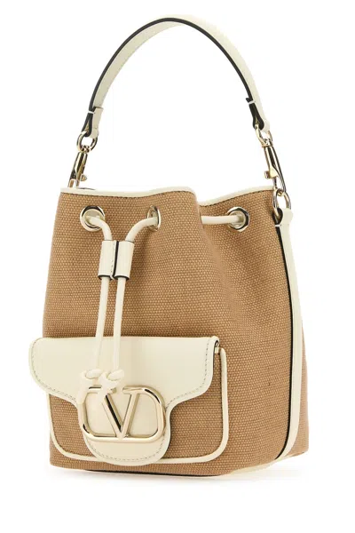 Valentino Two-tone Raffia Leather Locã² Bucket Bag