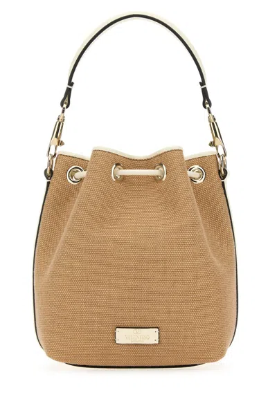 Valentino Two-tone Raffia Leather Locã² Bucket Bag