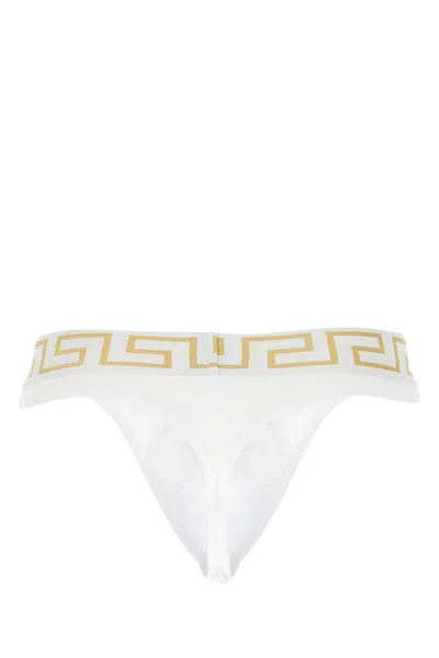 Versace White Swim Briefs With Greca Border And Medusa Motif