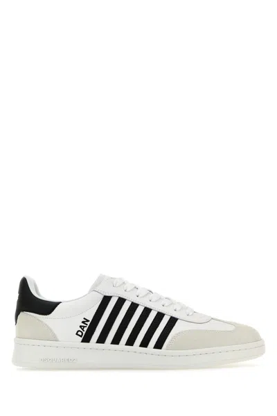 Dsquared2 White And Black Low Top Sneakers With Contrasting Bands In Leather Man