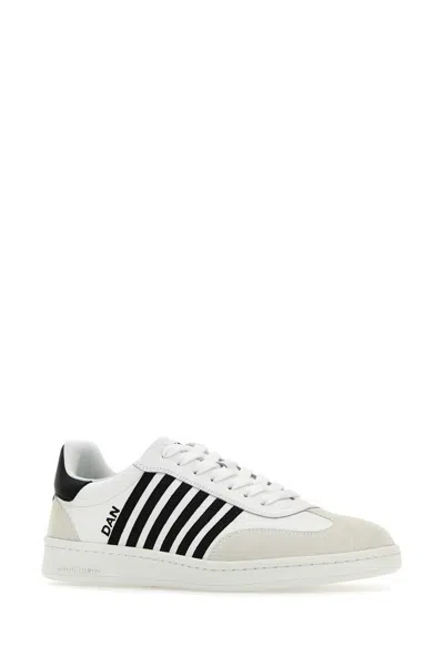 Dsquared2 White And Black Low Top Sneakers With Contrasting Bands In Leather Man