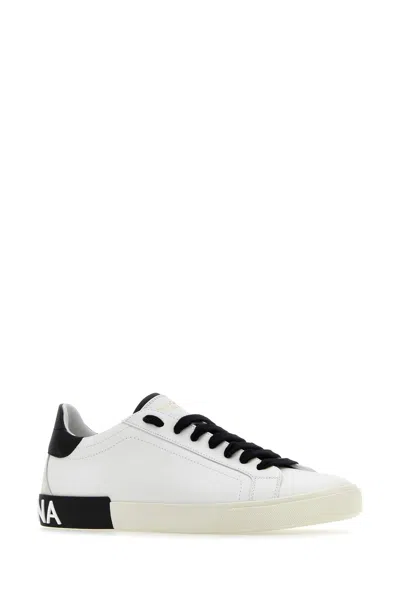 Dolce & Gabbana Portofino Leather Sneakers With Rubberized Logo Shoes In White