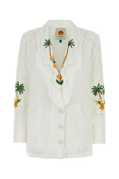 Farm Rio White Linen Tree Macaw Blazer