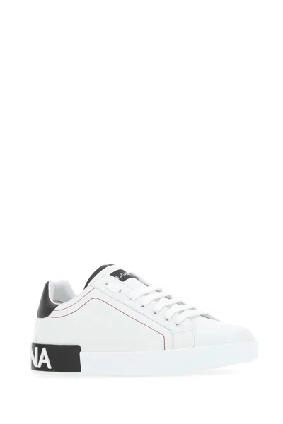 Dolce & Gabbana Portofino Leather Sneakers With Rubberized Logo Shoes