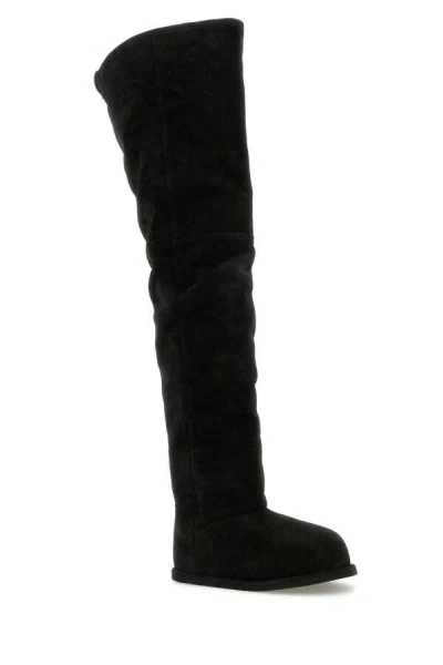 Amina Muaddi Black Suede Heidi Over The Knee Boots In White