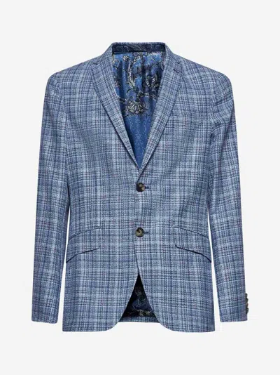 Etro Men Blue Tweed Single-breasted Blazer