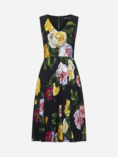 Dolce & Gabbana Peony And Rose-print Cady Midi Dress With Circle Skirt